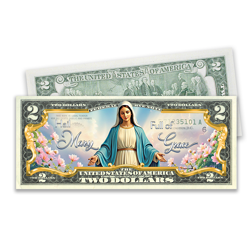 A picture of "Hail Mary" Full-Color Legal Tender $2 Bill