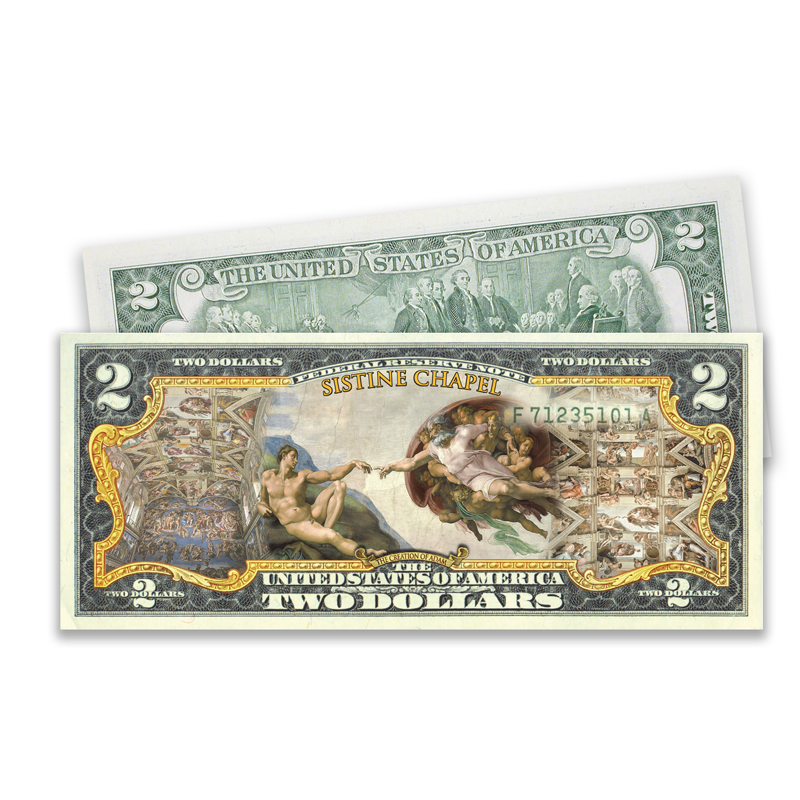 A picture of Sistine Chapel Full Color $2 Bill