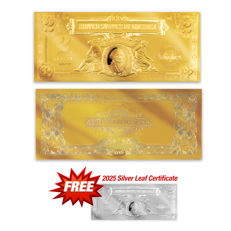 A picture of 2025 $2 Gold Leaf Certificate Tribute