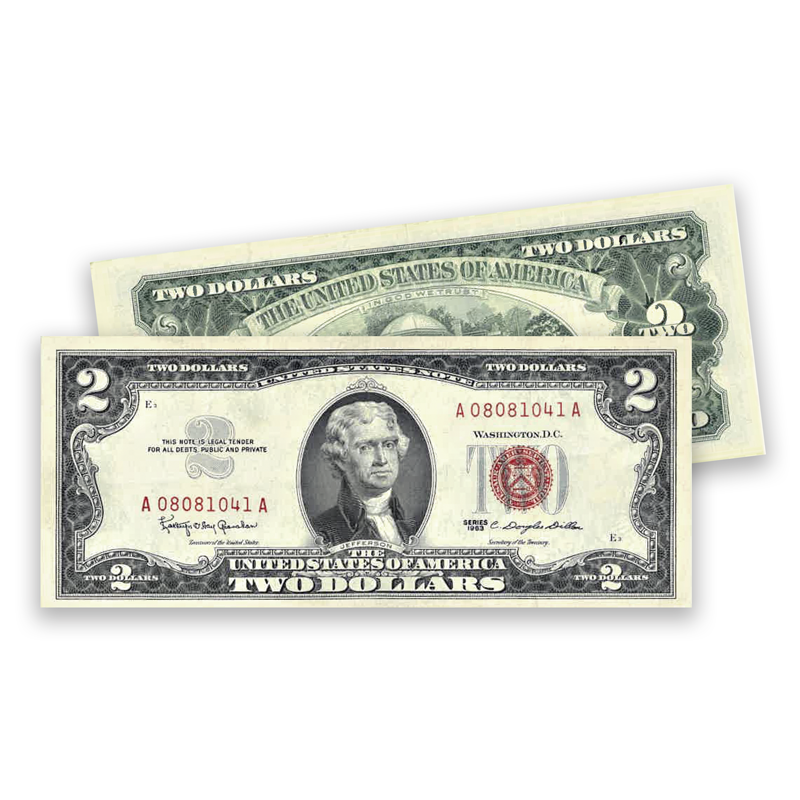 A picture of 1963 Red Seal $2 Bill, AU condition