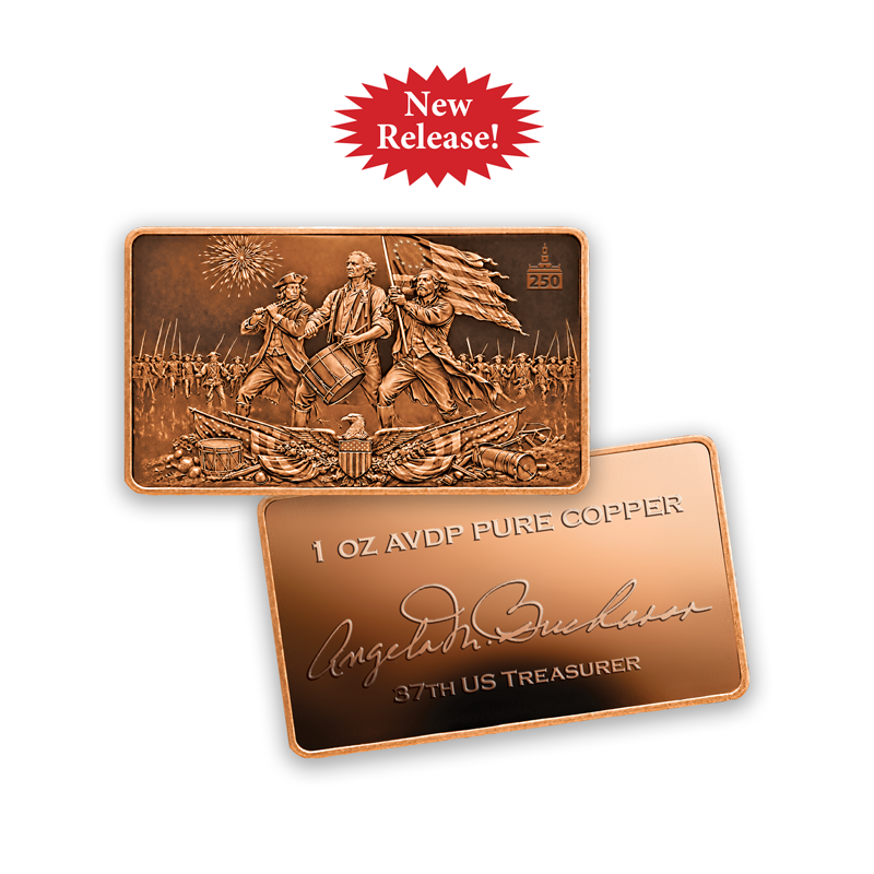 A picture of America’s 250th Anniversary  Pure Copper Bar
