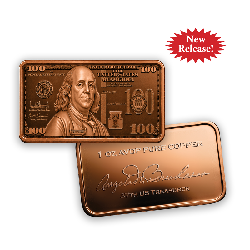 A picture of $100 Bill Pure Copper Bar