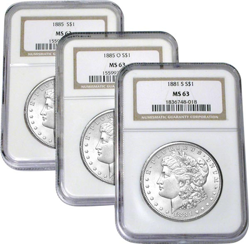 3-Coin Carson City Morgan Silver Dollar Set 1882-1884 - National