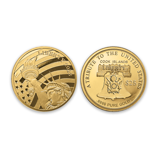 【希少】 LIQUIDE Gold 999本限定 129/999 GIANT Cook Islands Statue of Liberty .9999 Pure Gold $25 Coin