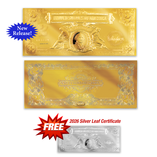 Silver Gold Reafページ 2026 $2 Gold Leaf Certificate Tribute with FREE .999 Pure Silver