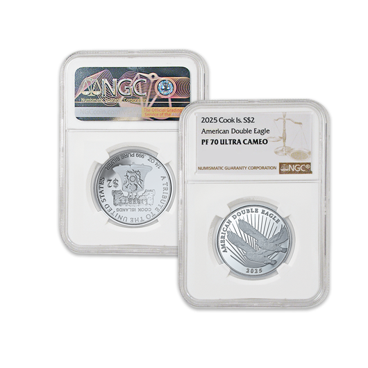 no.198 雪後の白蝶貝とdouble circle 2025 Cook Island $2 Double Eagle 1/4oz PR70