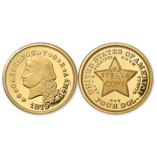 ★ SHALOM★ COIN LONG SLEEVES 1879 Flowing Hair Stella Tribute Proof - National