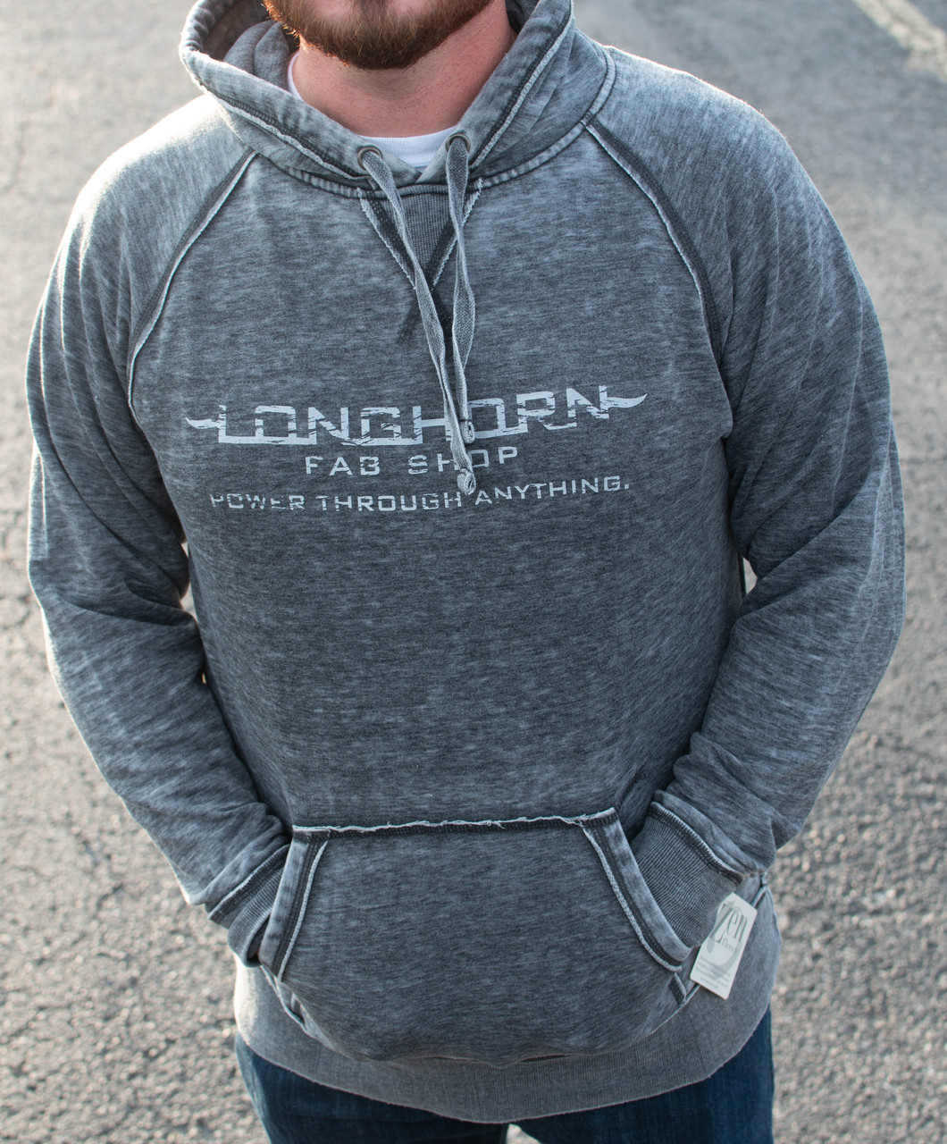 Longhorn Gear | Acid Wash Hoodie | White Distressed Logo | 201009