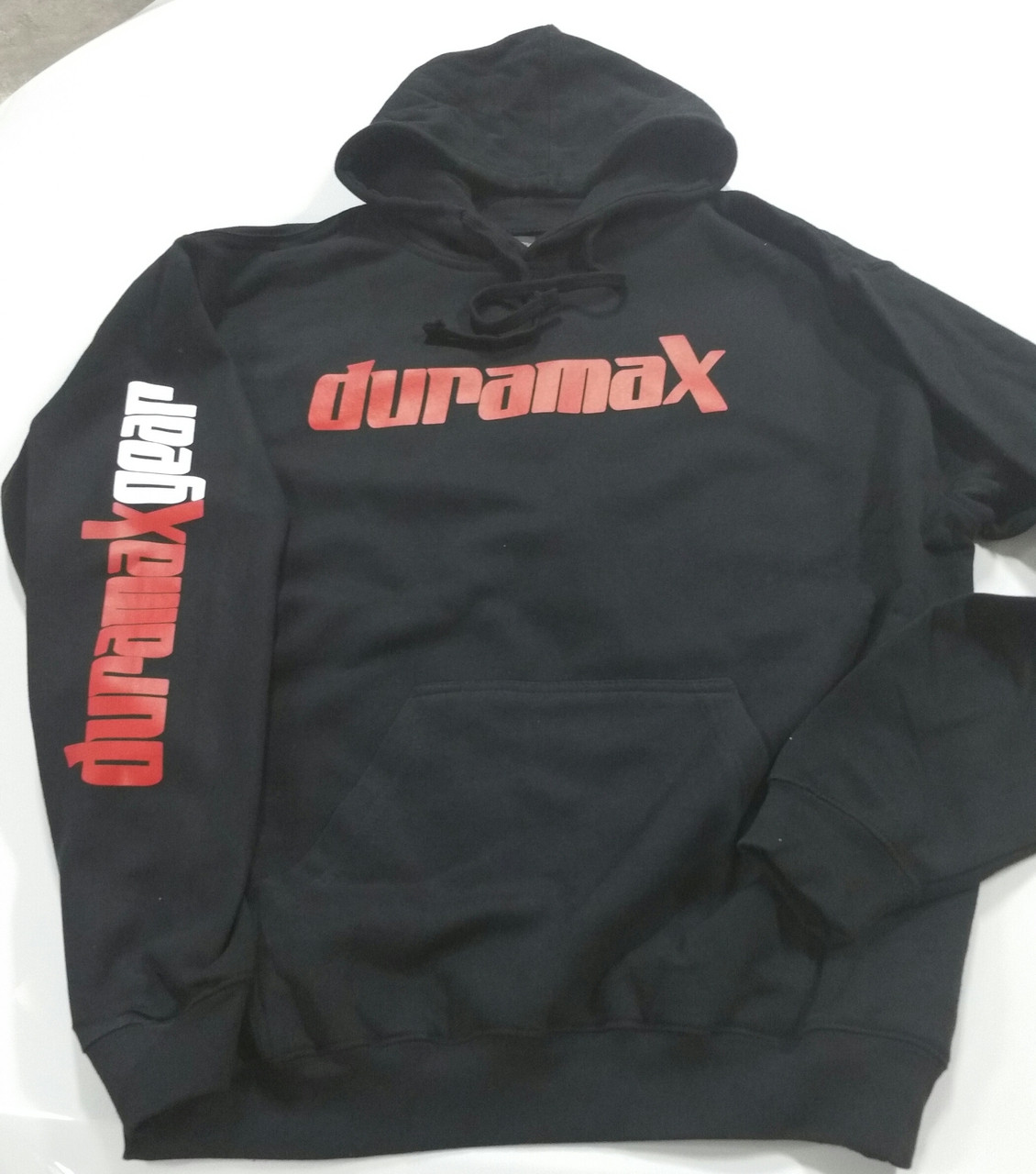 DuramaxGear Duramax Front and Sleeve Hoodie Black and Red H14001 BLKR