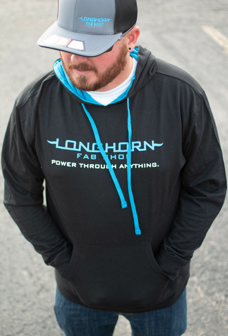 Longhorn Gear |  Black and Blue w/Contrast-Hood Long-Sleeve Shirt | Blue Logo | 201011