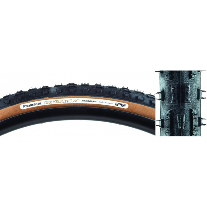 Panaracer GravelKing AC Knobby 700x35 Tubeless-Compatible Folding All-Condition Gravel Tire - Black/Brown