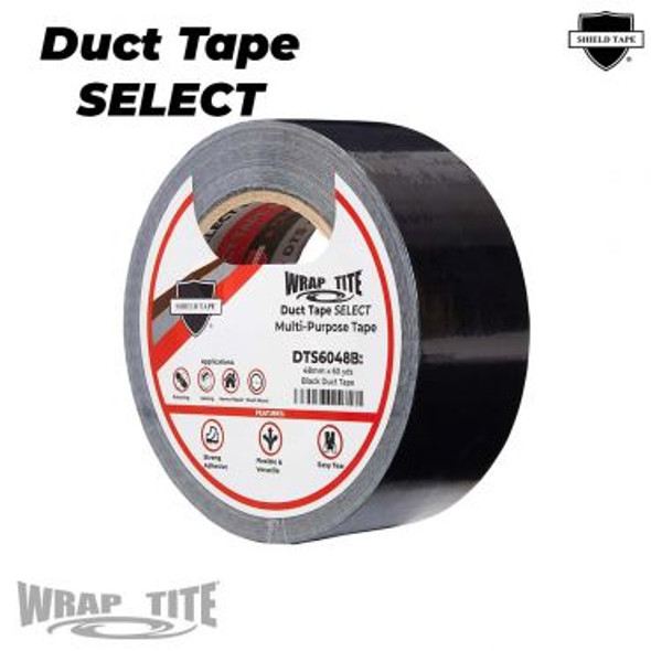 2" x 60 yds, Black Duct Tape Select, 24 rls/cs; 6 mil