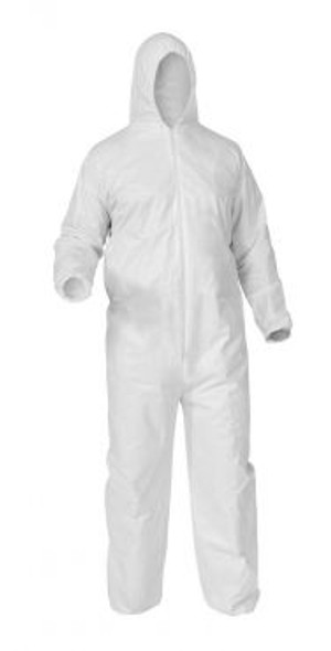 WHITE 30G PP Coverall with hood, elastic cuffs, ankles, hood and waist