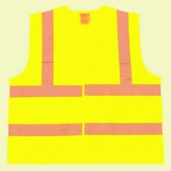 Safety Vests, 120 g/m2 fluorescent yellow polyester fabric, 5cm EN471 Class II silver reflective tape, velcro closure front