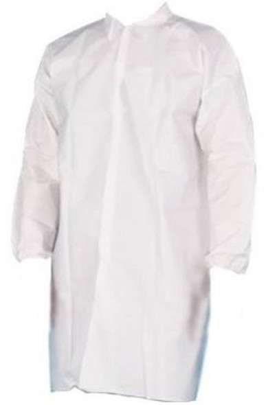 WHITE 30G PP Lab Coat with 4 Snaps/Elastic wrists -XL, 25/Master Case