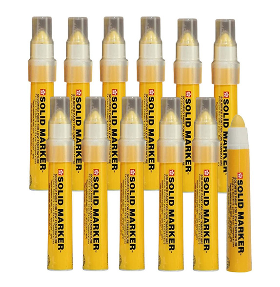 XSCM-T-3 SAKURA Mini Barrel Solid Paint Markers with Push Up Tip - Low Temperature Permanent Marker Pens - Window, Wood, & Glass Marker - Yellow Paint 