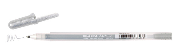 Sakura Gelly Roll metallic silver gel pen 38803 on dark paper