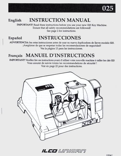 ILCO 025 Key Machine Operating Manual.
