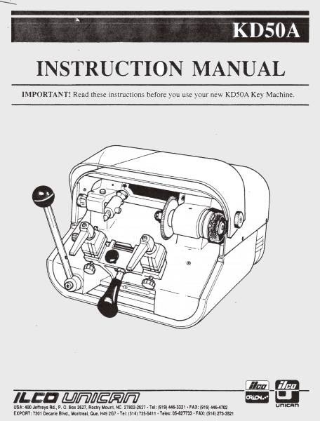 Orion Key Machine Orion KD50A Key Machine Operating Manual.