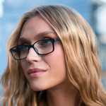 Gels Manhattan Reading Glasses worn by woman Matte Black