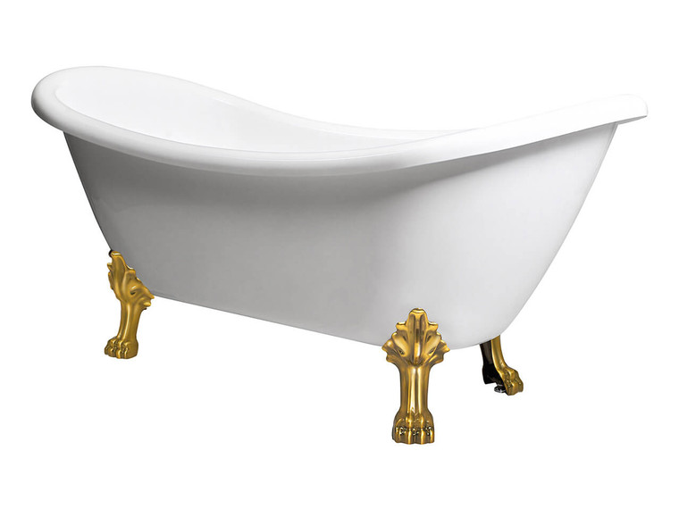 59" White Clawfoot Acrylic Soaking Bathtub w/ Gold Feet