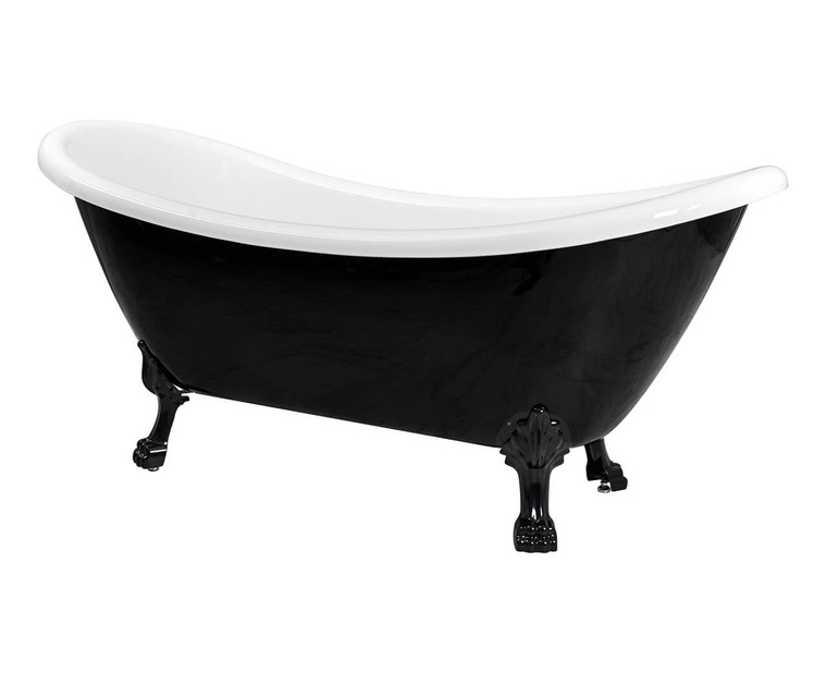 59" Black Clawfoot Acrylic Soaking Bathtub w/ Black Feet 
