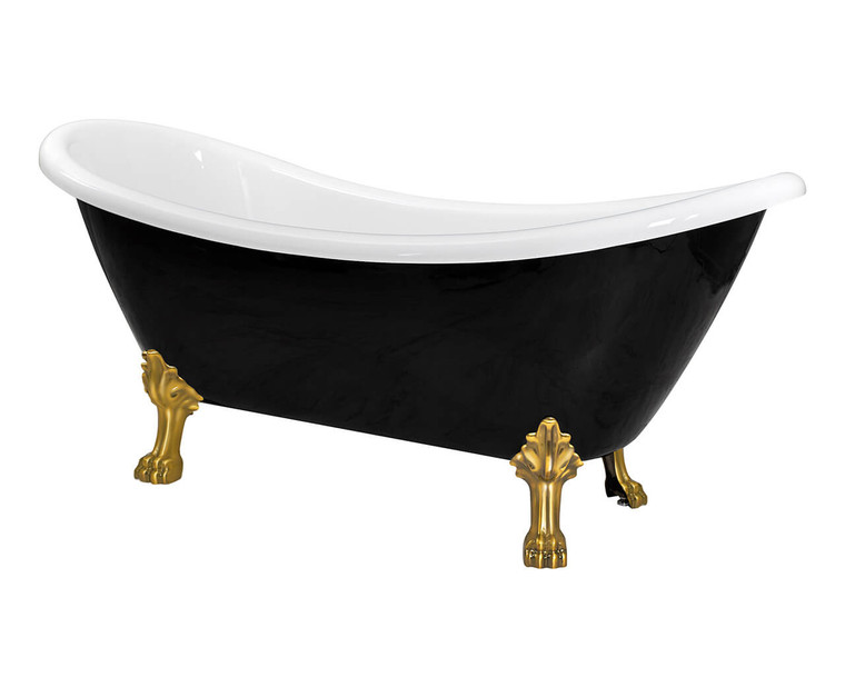 69" Black Clawfoot Acrylic Soaking Bathtub w/ Gold Feet