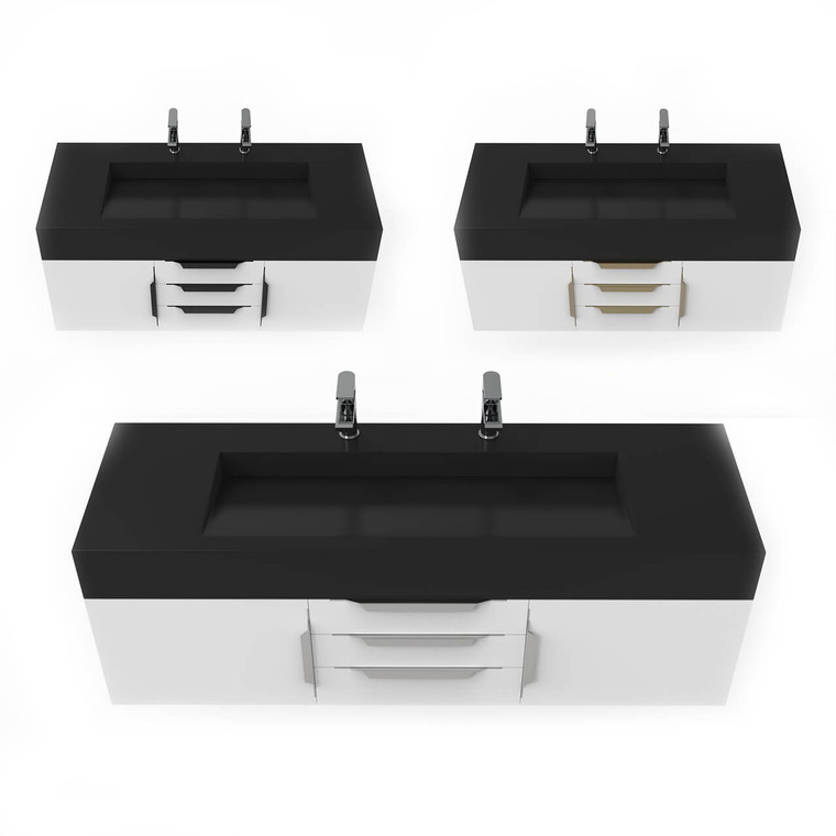 Kern 60" White Vanity Set with Black Top