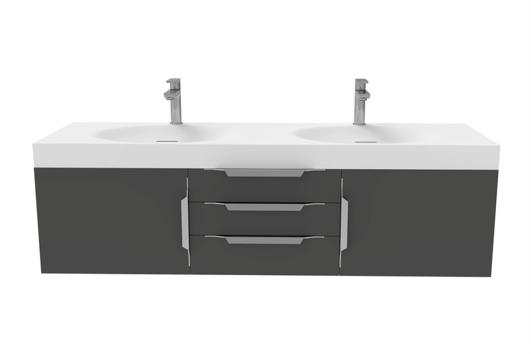 Thames 60" Shallow Basin Black Vanity Set With White Top