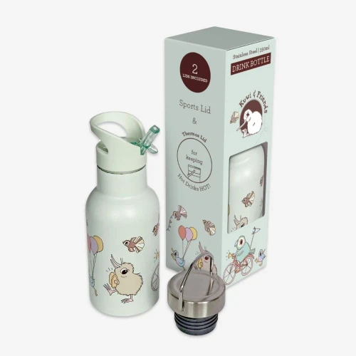 Kuwi Stainless Steel Drink Bottle + 2 Lids