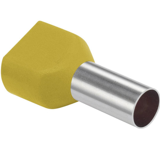 Dit is een foto van een twinhuls adereindhuls dubbel 6mm2 geel