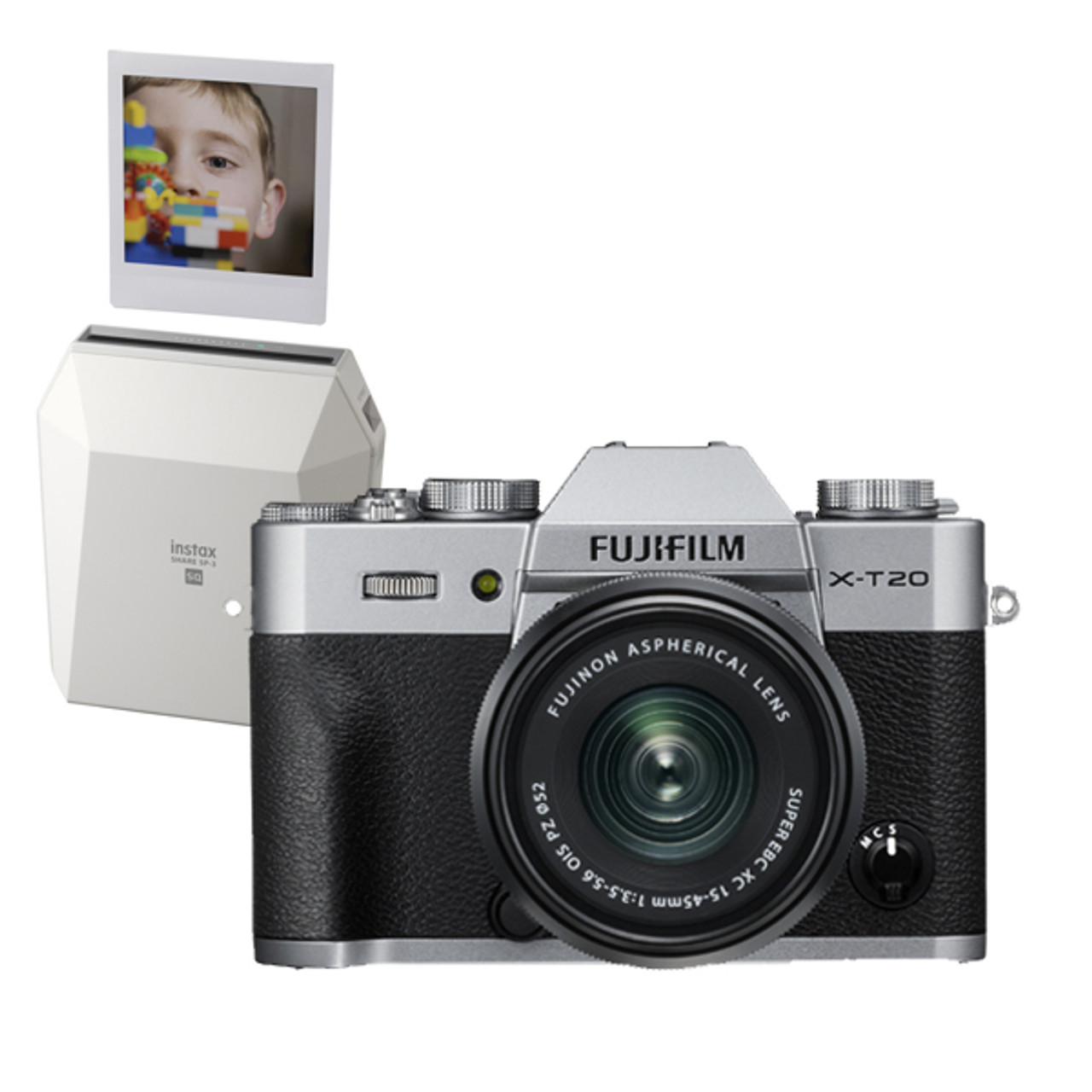 Fujifilm X-T20 Kit with XC15-45mm PZ Lens Silver w/ Instax SP-3 