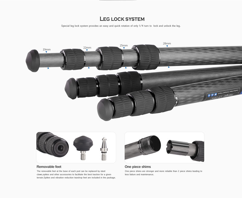 Leofoto LS-284C+LH-30 28mm 4-Section Carbon Fiber with LH-30 Ball