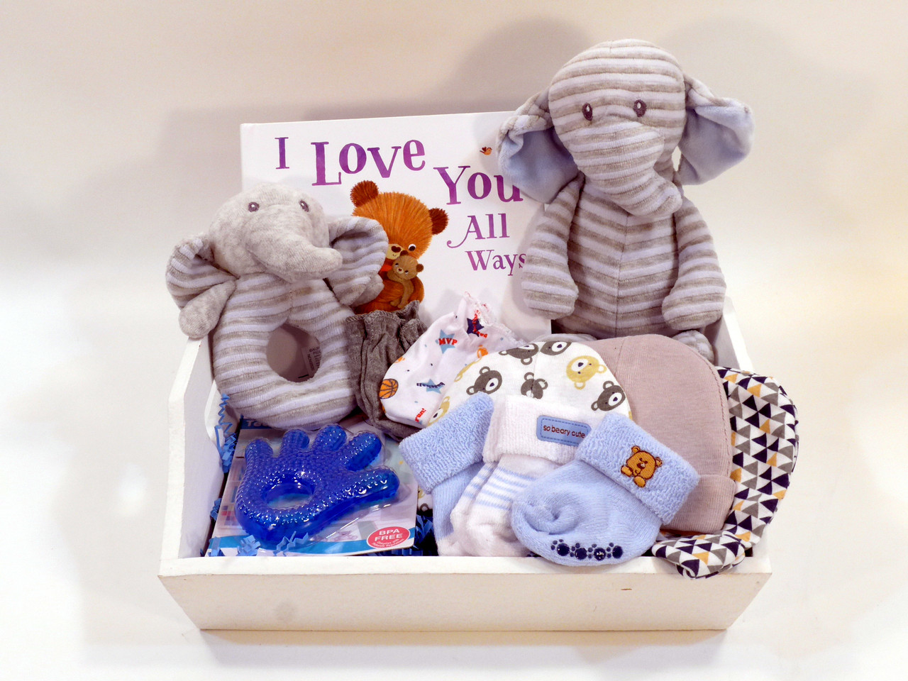 Elephant Blue Baby Boy Gift Basket