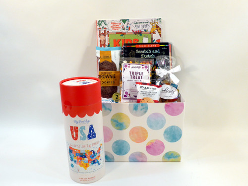 Kids Unplugged Gift Basket features art and activity books, puzzle and fun treats!