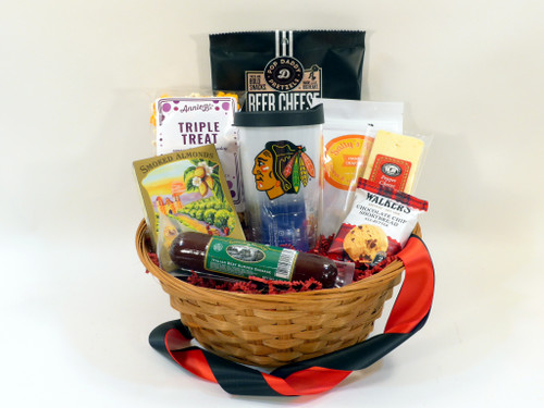 Chicago Blackhawks Gift Basket with Assorted Snacks, insulated tumbler