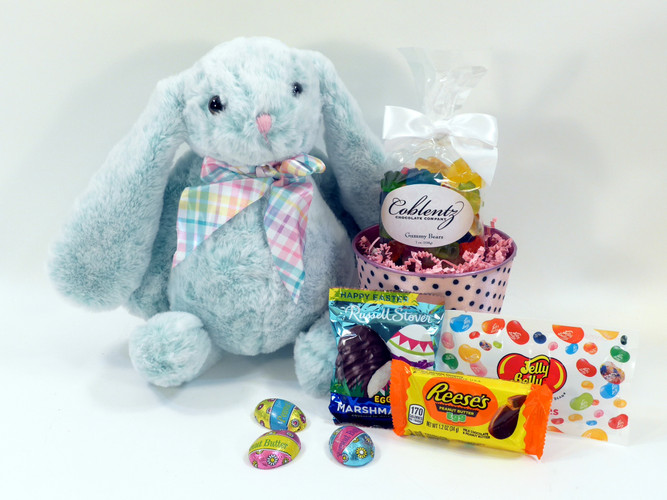Easter Bunny Gift Basket with his bucket of tasty treats!