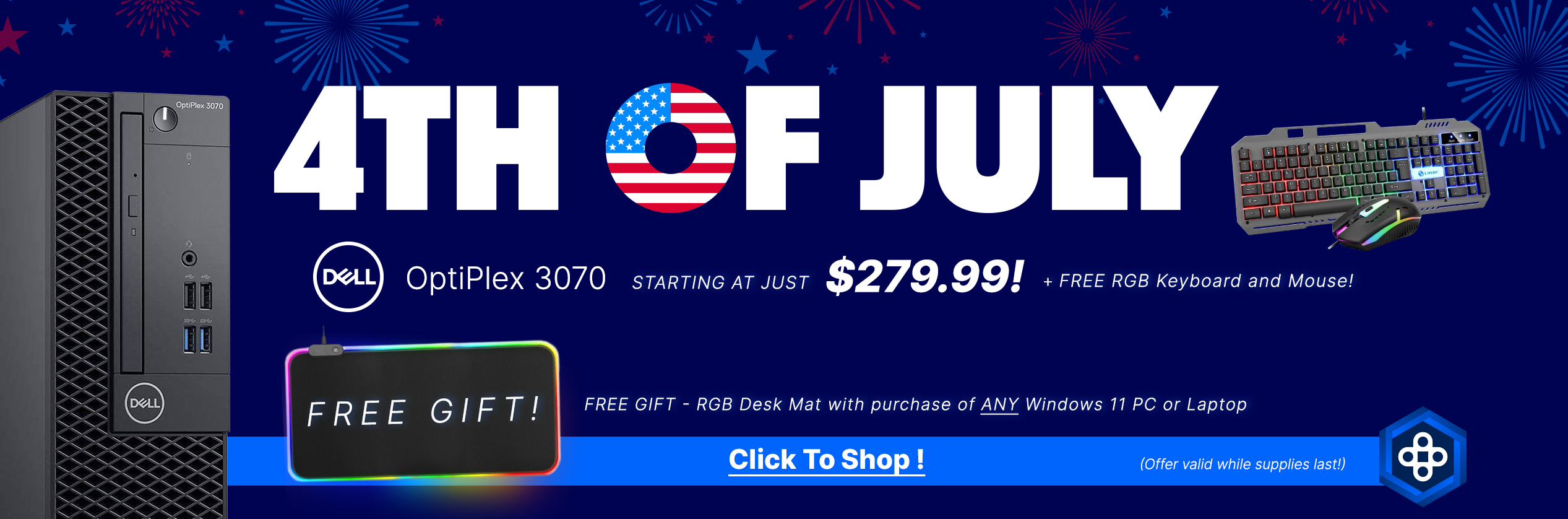 4th of July Sale on Dell Optiplex 3070 Tower - Comes with FREE RGB Keyboard and Mouse!