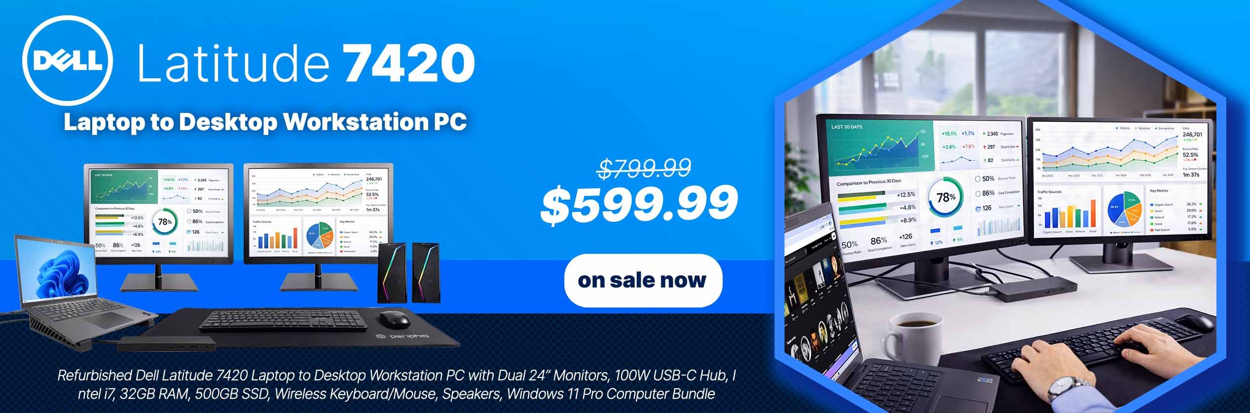 Dell Latitude 7420 Laptop to Desktop Workstation PC with Dual 24 inch Monitors