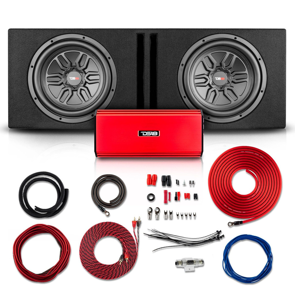 DS18 Bass Package 2 X SLC-MD12 In a Ported Box with S-1500.1/RD Amplifier and 4-GA Amp Kit 1000 Watts