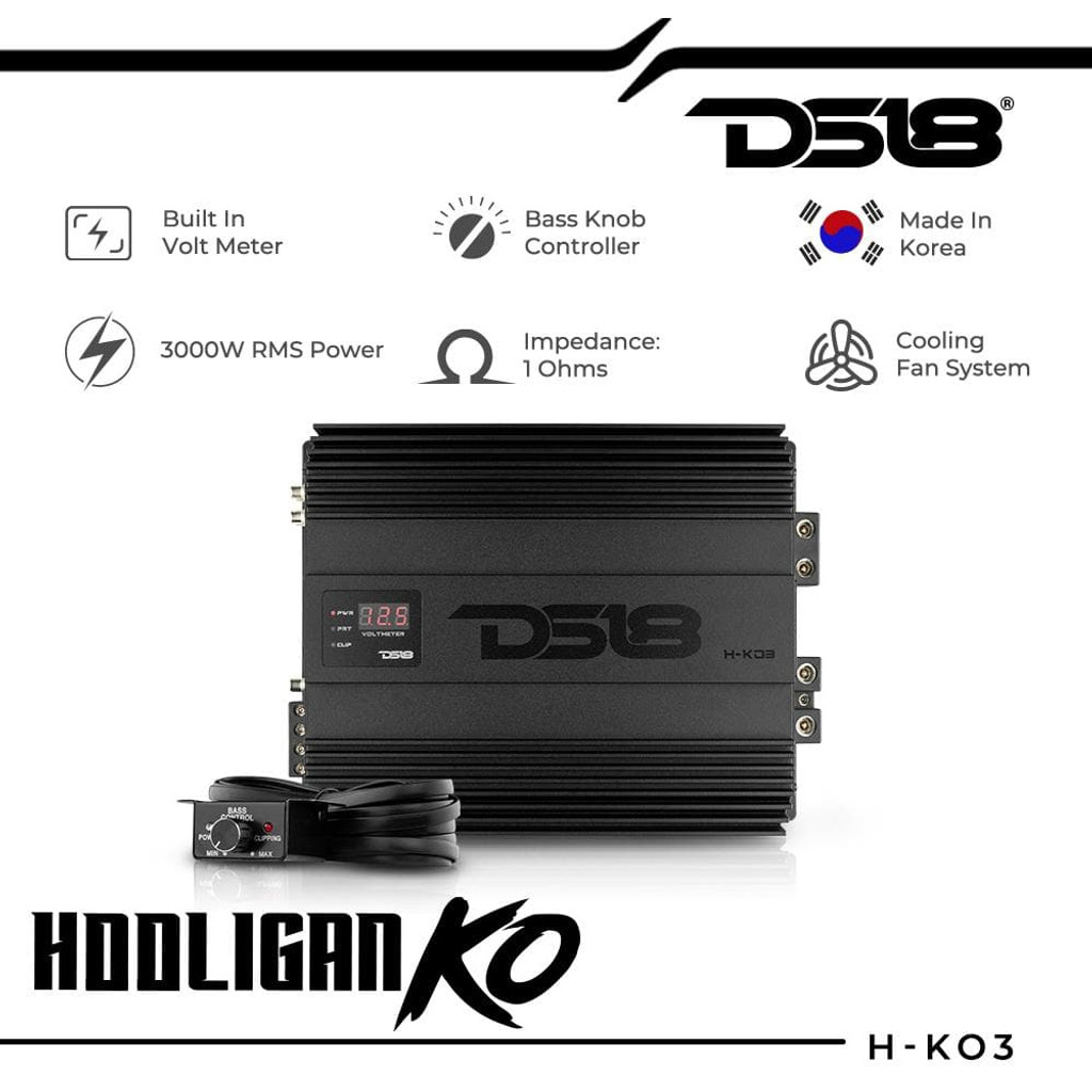 DS18 2021 HOOLIGAN KO SPL Series 1-Channel Monoblock Amplifier with Voltmeter and Clip Indicator 3000 Watts RMS Made In Korea