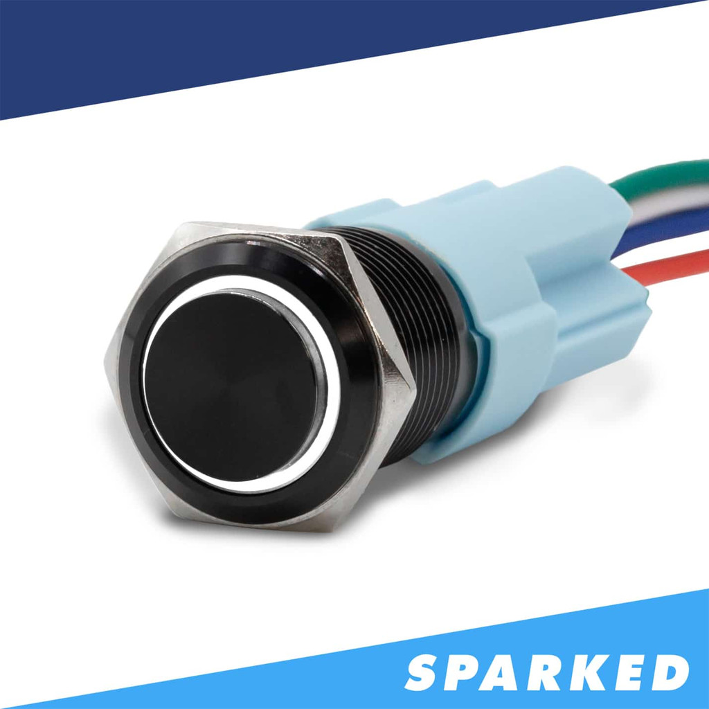 Sparked Innovations Black Latching 12V Push Button Switch SPDT Halo Ring