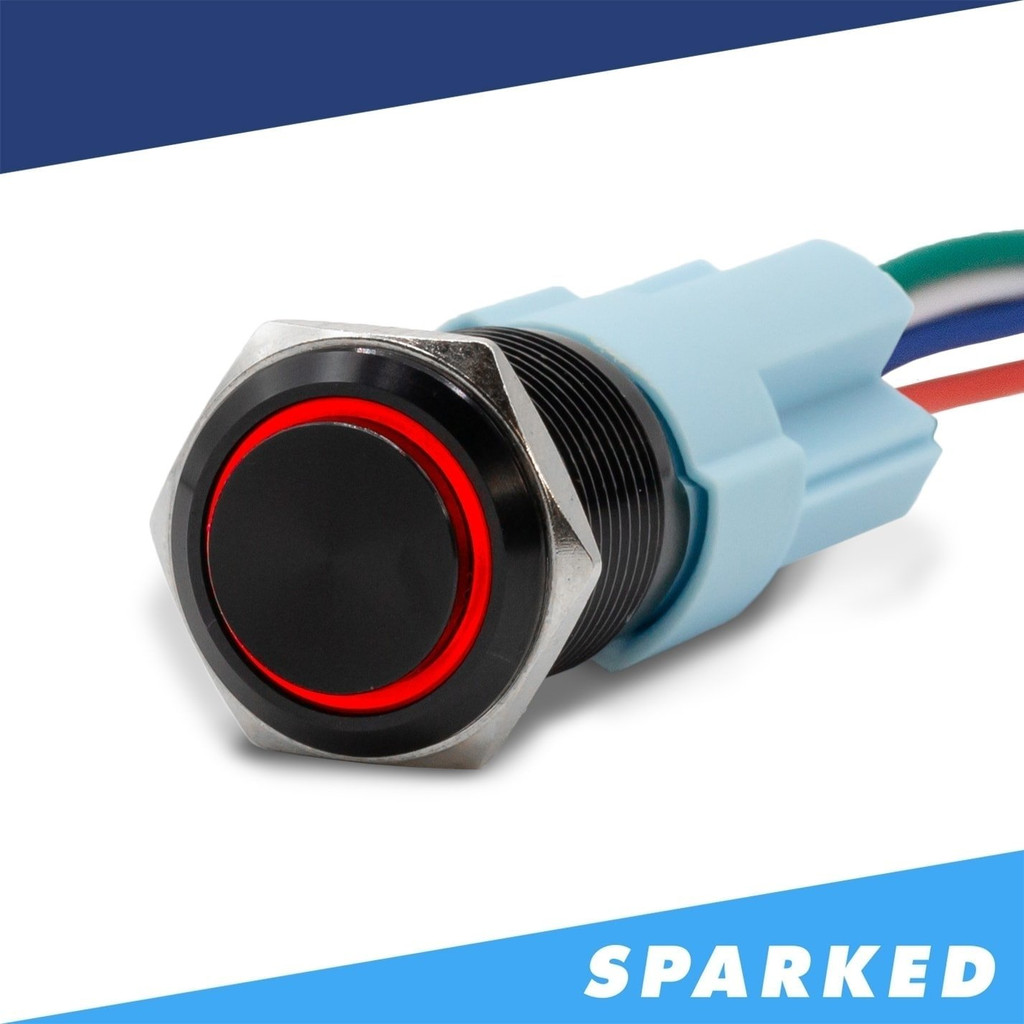 Sparked Innovations Black Latching 12V Push Button Switch SPDT Halo Ring