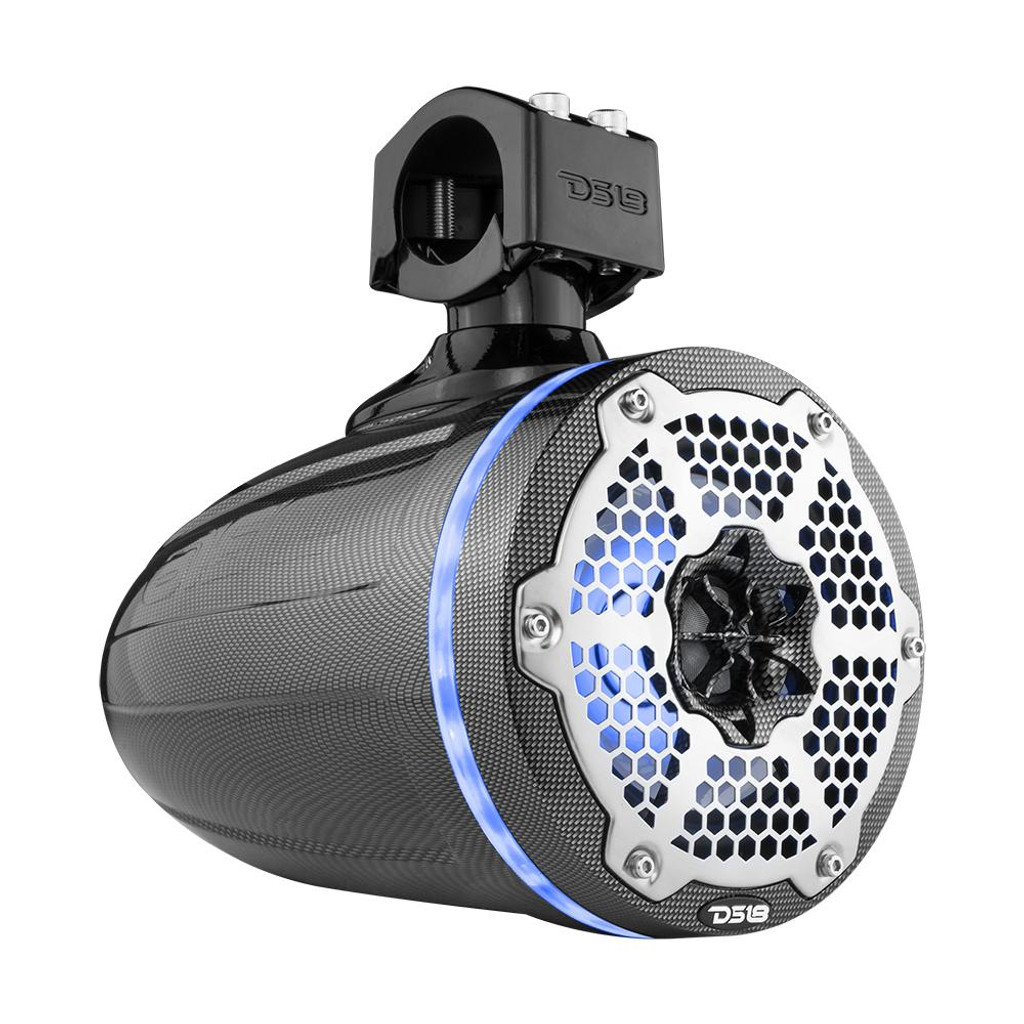 DS18 HYDRO 6.5" Marine Towers with Integrated RGB LED Lights, 300 Watts, Black Carbon Fiber (Pair)