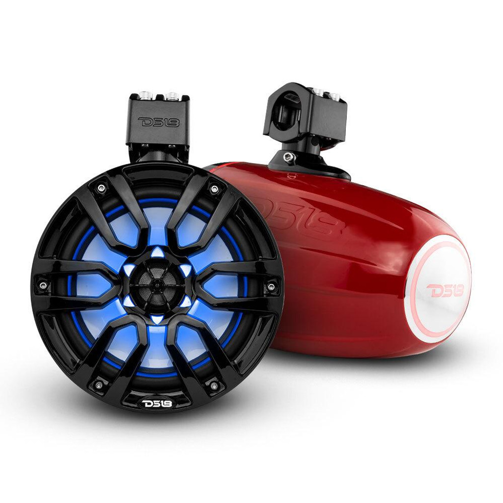 DS18 HYDRO 8" Marine Towers with Integrated RGB LED Lights 375 Watts (Pair) - Red