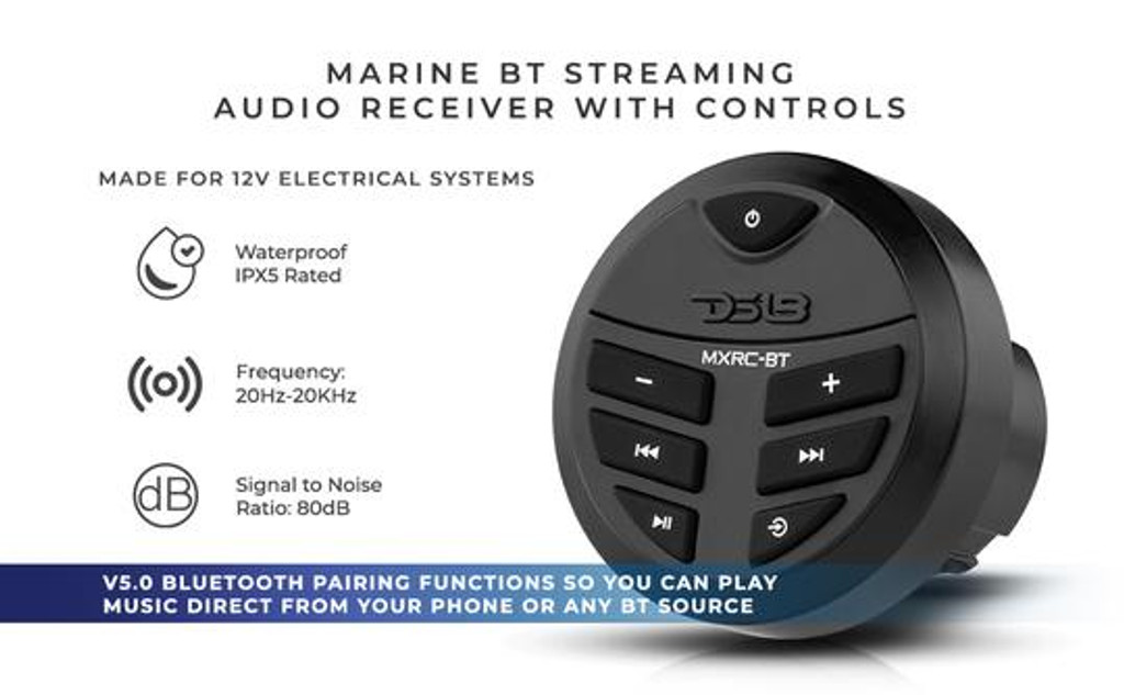 DS18 Marine Waterproof Universal Bluetooth Streaming Audio Receiver with Controller (Works with Android and iPhone)