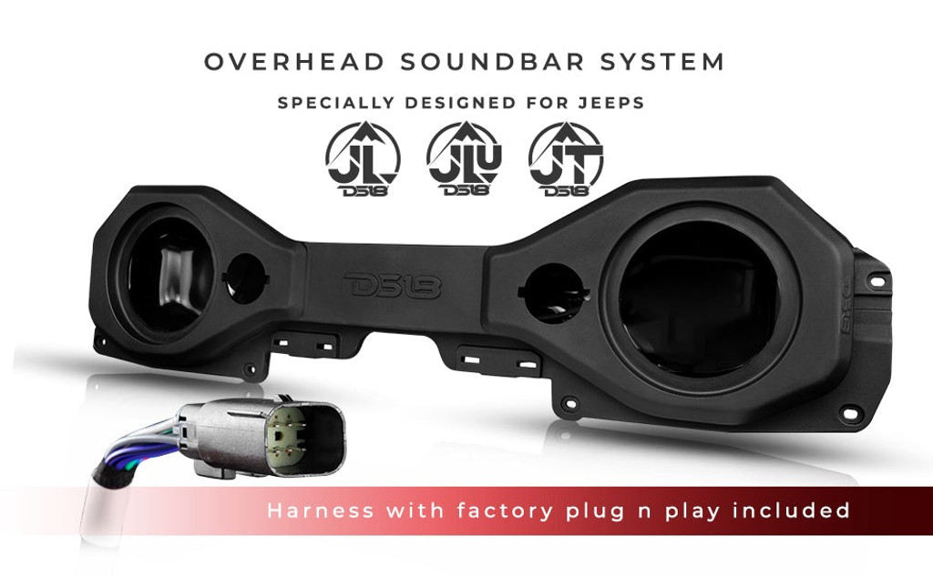 DS18 - Exclusive DS18 Overhead Plug & Play Bar System for JL/JLU, JT Jeeps (2x8" Speakers 2x Tweeters) Black - Unloaded