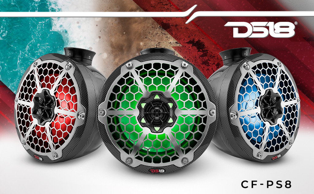 DS18 NXL-PS8 HYDRO 8" Pod 375W Speaker with Integrated RGB LED Lights (Pair) - Carbon Fiber Pods