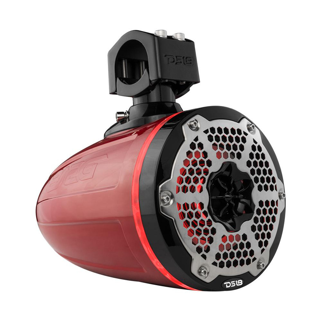 DS18 - HYDRO 6.5" Neodymium Marine Towers with Built-in Passive Radiator, 1" Driver and RGB LED Light 450 Watts Red Pods (Pair)