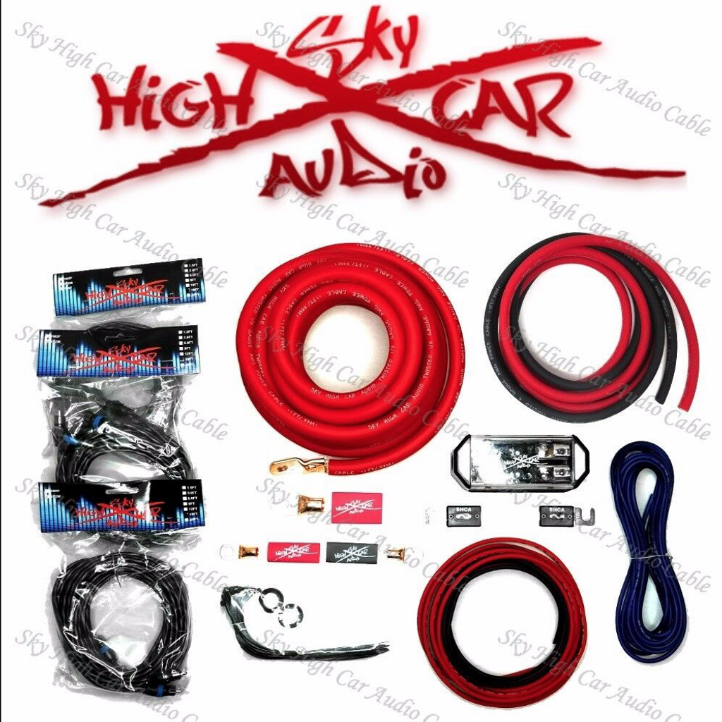 Sky High Car Audio - Amp Kit Single 1/0 to Dual 4 Gauge  CCA - Red, Green or Blue